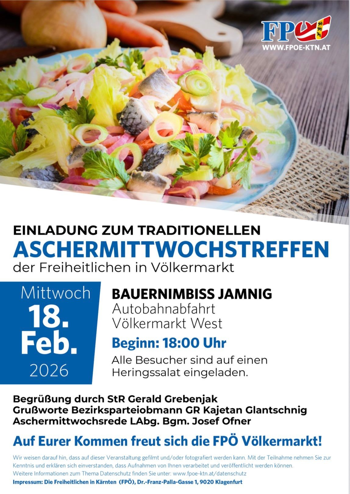 Traditionelles Aschermittwochstreffen der Freiheitlichen in Völkermarkt